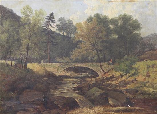 John Holland Senior (1829-1886) Lumb Bridg & Fall, Crimsworth and Milking Bridge, Golden Valley 16 x 22in.